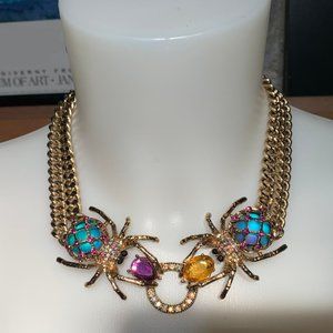 Betsey Johnson Creep Show Collection Twin Spider Necklace w/tag 1 stone replaced